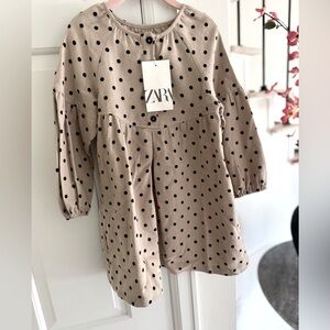 Zara Girls Beige and Black Polka Dot Dress Size 6 NWT!!